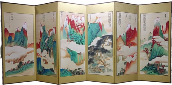 Zhang DaqianAutumn Scenery of Wuxia GorgeSix-panel screen