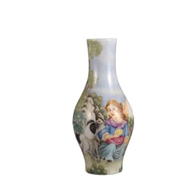 A pair of enamel-painted olive-shaped vases depicting Western figures
