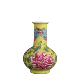 Yellow-ground enamel vase with passionflower design