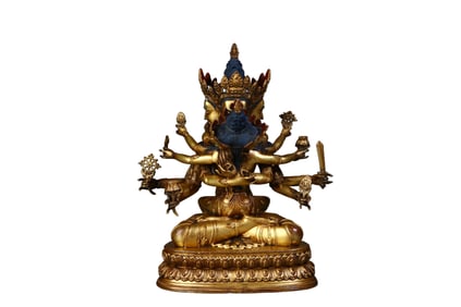 Gilded bronze Tibetan Buddhist statues and scholar's objects