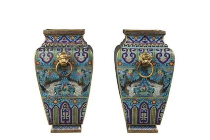 Cloisonné enamel double-eared square vase scholar's ornament