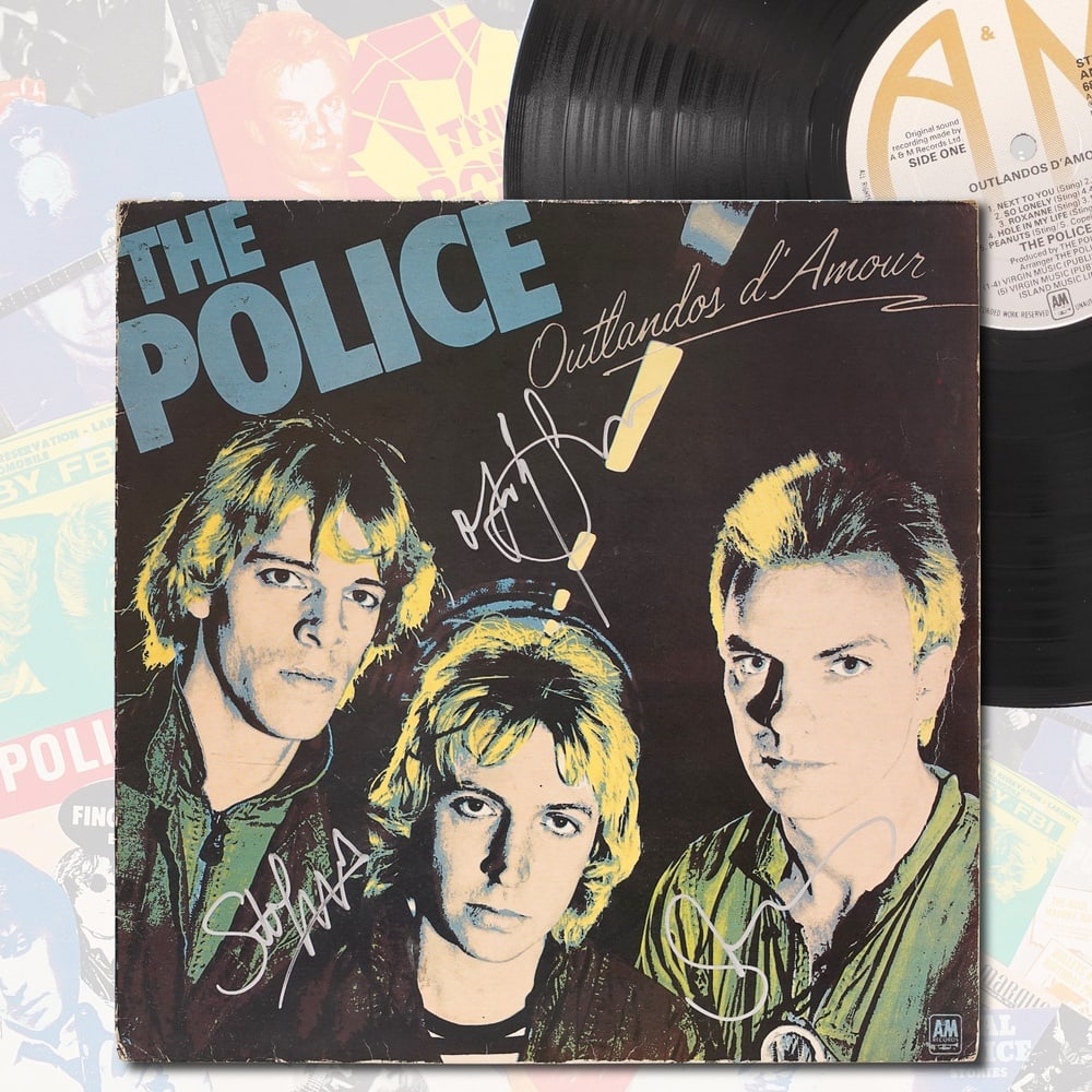 THE POLICE FULLY SIGNED LP - OUTLANDOS D'AMOUR: 12 1/4 x 12 1/4 in Provenance and Authentication:This collectible has undergone a rigorous forensic evaluation. The signatures were carefully analyzed across multiple criteria, including ink