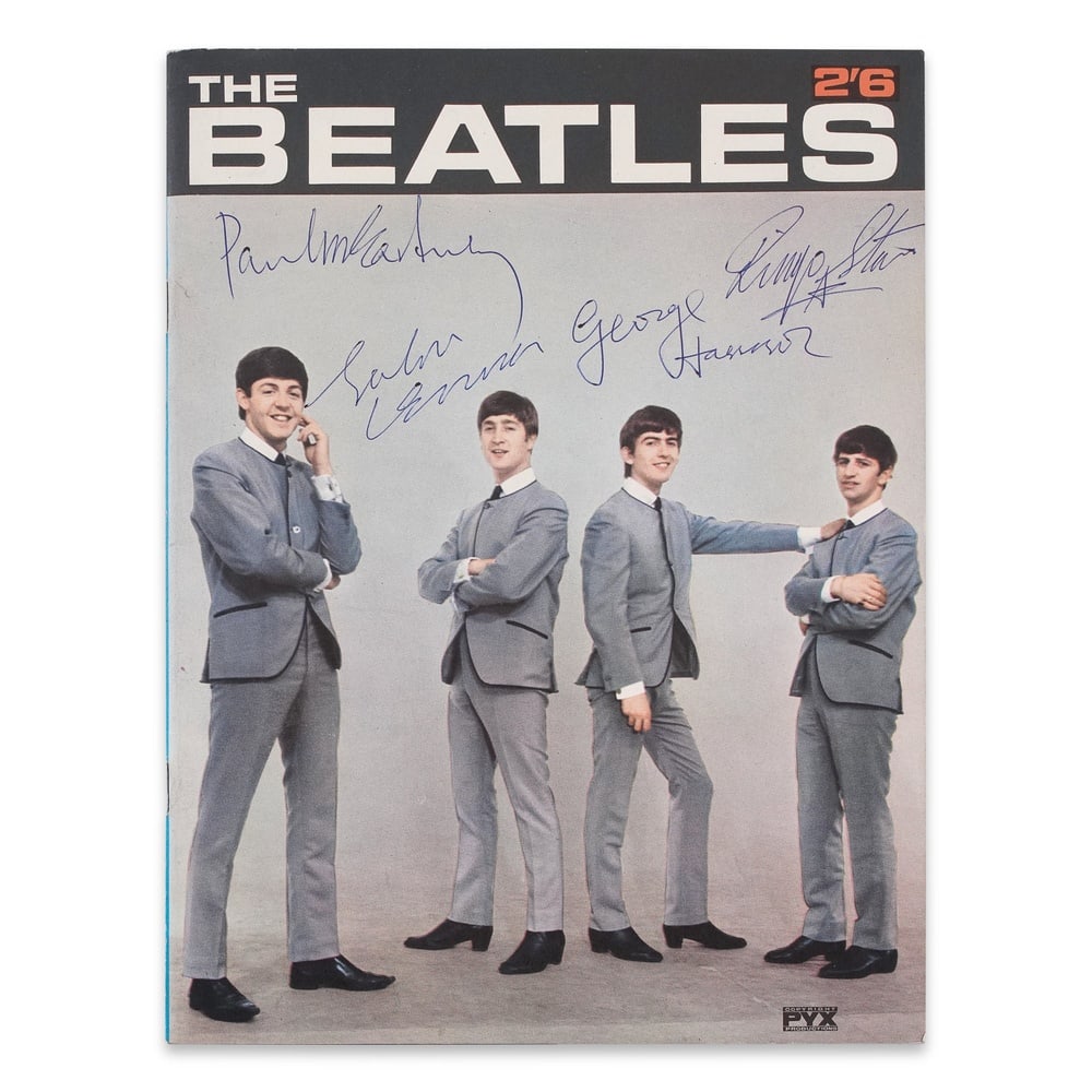 THE BEATLES FULLY SIGNED PYX PRODUCTIONS 1963 MAGAZINE BOOKLET: 9 5/8 x 7 1/4 in (24.5 x 18.5 cm) Provenance and Authentication: This collectible has undergone a rigorous forensic evaluation. The signatures were carefully analyzed across multiple criteria, includi
