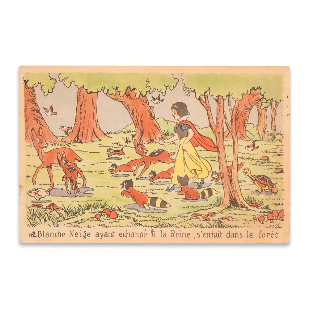 WALT DISNEY SIGNED SNOW WHITE POSTCARD: 5 1/2 x 3 1/2 in (14 x 9 cm) Provenance and Authentication: This collectible has undergone a rigorous forensic evaluation. The signatures were carefully analyzed across multiple criteria, including