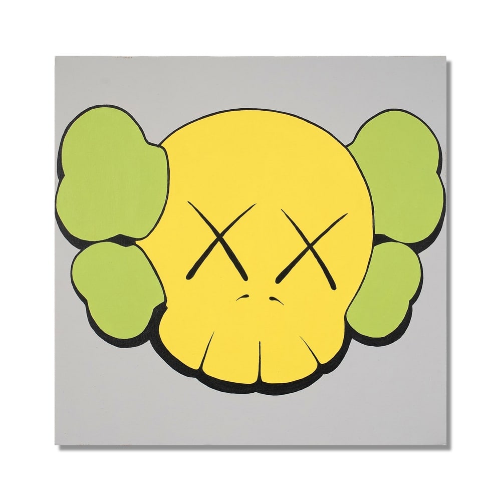 KAWS (B.1974), ATTRIBUTED TO, ACRYLIC ON CANVAS: Signed (verso) Image Dimensions: 16 1/8 x 16 1/8 in (41 x 41 cm) This painting comes with COA. KAWS, born Brian Donnelly, has developed one of the most immediately recognizable visual languages in