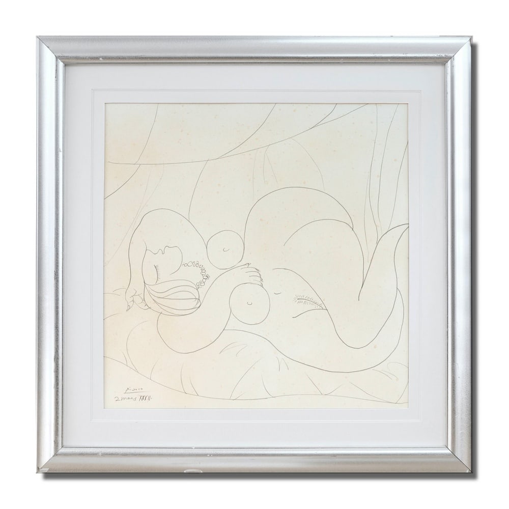 PABLO PICASSO (1881-1973), ATTRIBUTED TO, PENCIL ON PAPER: Image Dimensions: 26 3/8 x 26 3/8 in. (67 x 67 cm) Signed lower left This elegant pencil drawing by Pablo Picasso, dated 1932, exemplifies the artist's mastery of line and form during one of his most 