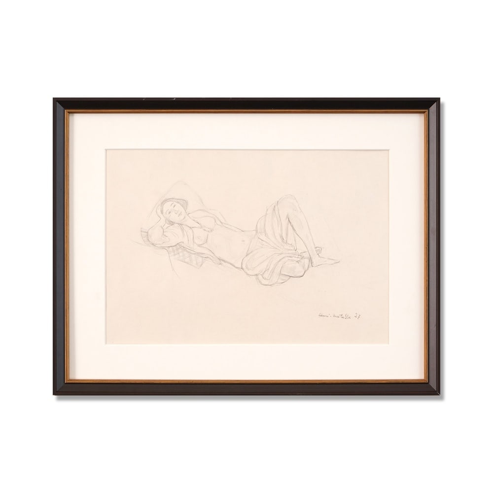 HENRI MATISSE (1869-1954), ATTRIBUTED TO, PENCIL ON PAPER: Signed (lower right) Image Dimensions: 10 3/8 x 15 in (26.5 x 38 cm) Framed Dimensions: 20 1/8 x 15 3/8 in (51 x 39 cm) This painting comes with COA. Henri Matisse stands as one of the central archite