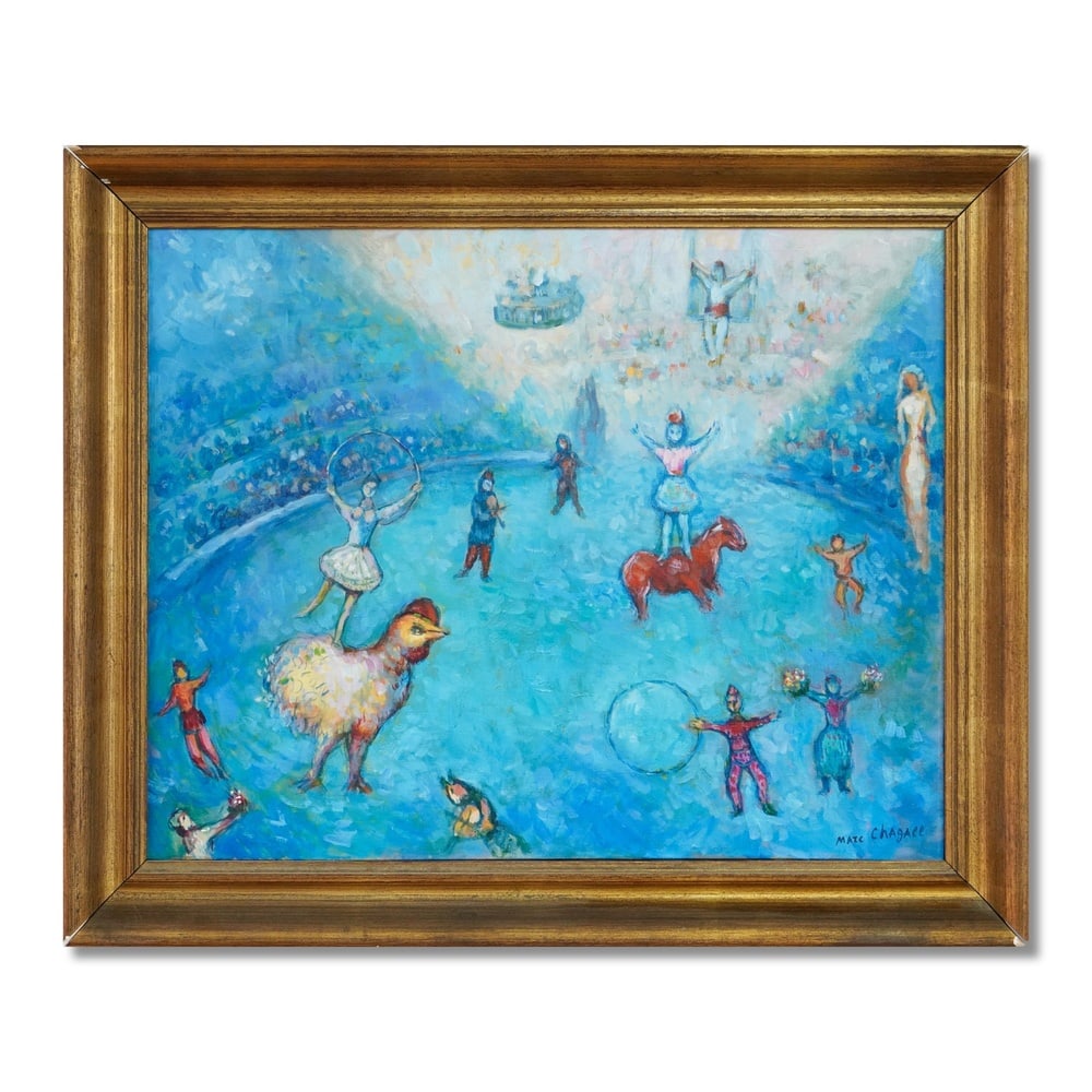 MARC CHAGALL (1887-1985), ATTRIBUTED TO, OIL ON CANVAS: Signed (lower right and verso) Image Dimensions: 20 7/8 x 26 3/8 in (53 x 67 cm) This painting comes with COA. Marc Chagall's engagement with the theme of the circus represents one of the most poetic 