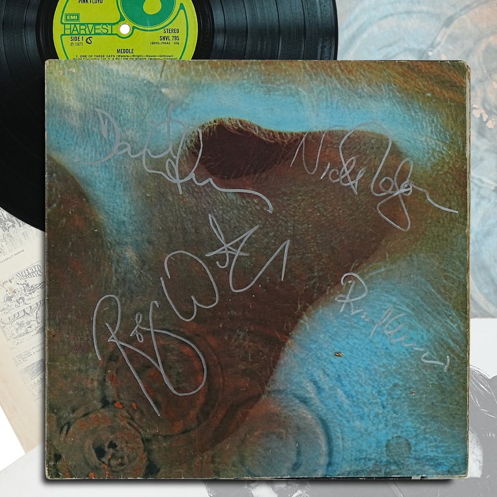 PINK FLOYD FULLY SIGNED "MEDDLE" UK LP: 12 1/4 x 12 1/4 Provenance and Authentication: According to the Letter of Authenticity (LOA) and Certificate of Authenticity (COA) provided by the consignor, this collectible was subjected to a
