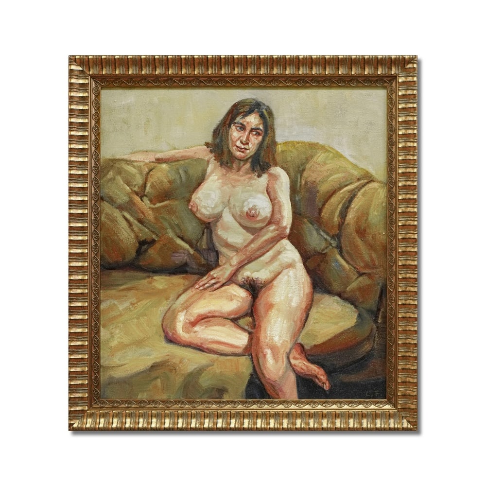 LUCIAN FREUD (1922-2011), ATTRIBUTED TO, OIL ON CANVAS: Image Dimensions: 24 x 22 in (61 x 56 cm) Framed Dimensions: 28 x 26 in (71 x 66 cm) Signed (lower right) This painting comes with COA. Lucian Freud, grandson of Sigmund Freud and one of the most form