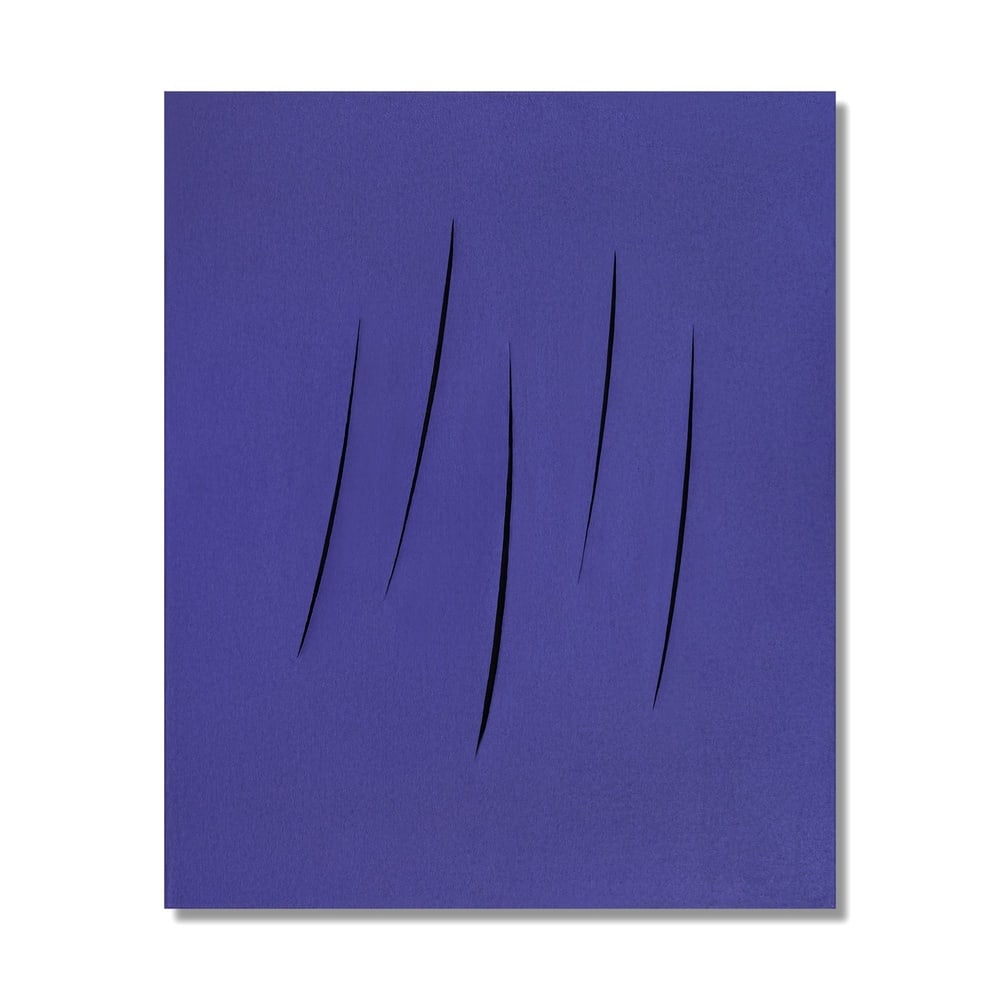 LUCIO FONTANA (1899-1968), ATTRIBUTED TO, OIL ON CANVAS: Signed (verso) Image Dimensions: 36 1/4 x 29 1/2 in (92 x 75 cm) This painting comes with COA. Lucio Fontana's Concetto Spaziale, Attese series represents one of the most radical redefinitions of