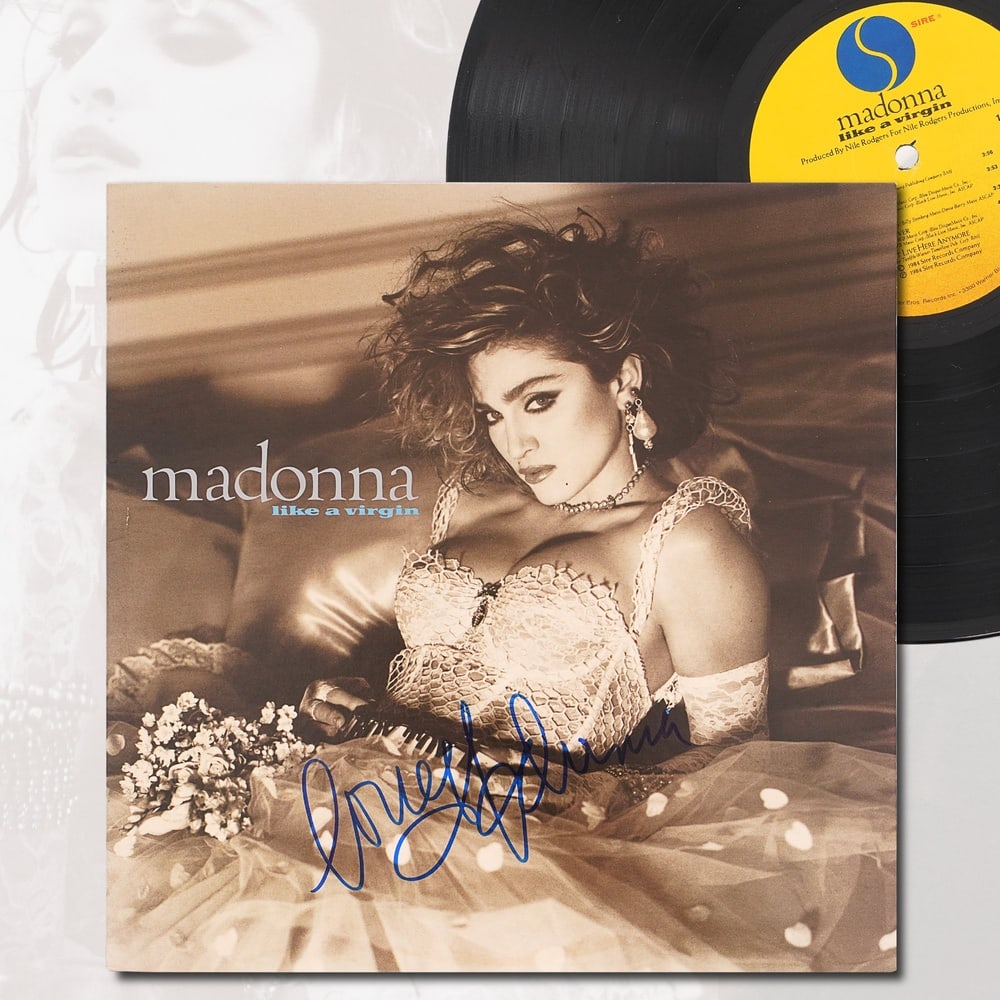 MADONNA SIGNED "LIKE A VIRGIN" LP: 12 1/4 x 12 1/4 in Provenance and Authentication: According to the Letter of Authenticity (LOA) and Certificate of Authenticity (COA) provided by the consignor, this collectible was subjected to a