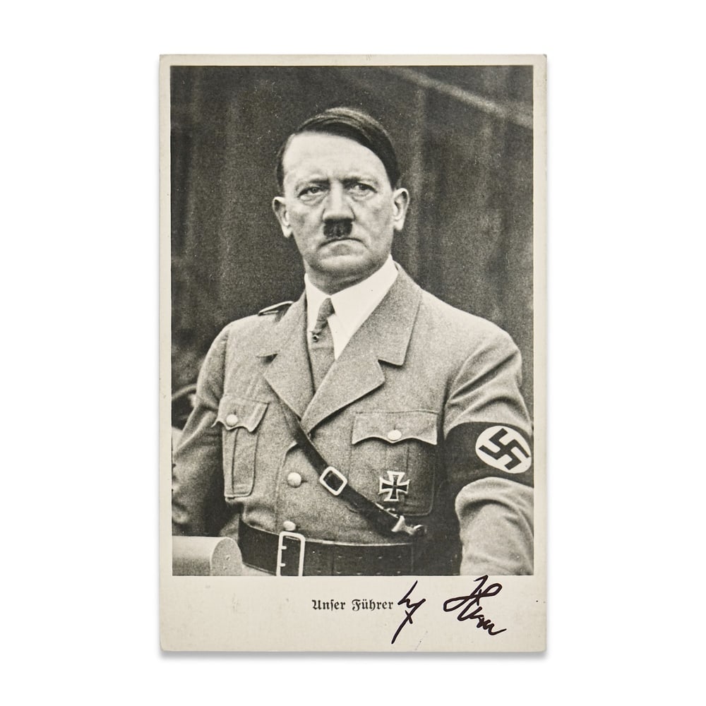 ADOLF HITLER SIGNED GERMAN PHOTO POSTCARD: 5 1/2 x 3 1/2 in (14 x 9 cm) Provenance and Authentication: According to the Letter of Authenticity (LOA) and Certificate of Authenticity (COA) provided by the consignor, this collectible was subjecte