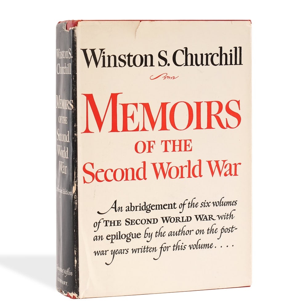 WINSTON S. CHURCHILL SIGNED MEMOIRS OF THE SECOND WORLD WAR: 8 5/8 x 5 7/8 in (21.8 x 15 cm) Provenance and Authentication: According to the Letter of Authenticity (LOA) and Certificate of Authenticity (COA) provided by the consignor, this collectible was