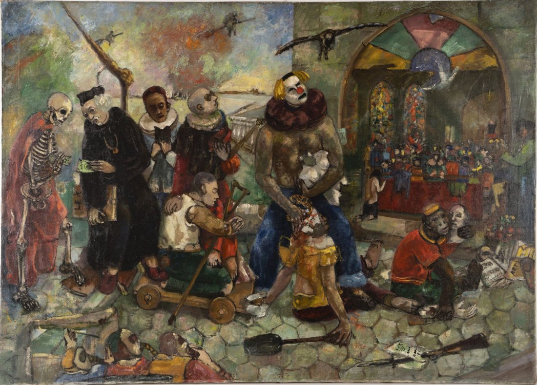 Large Surreal Signed Vintage Symbolic Skull Painting (1 of 5)