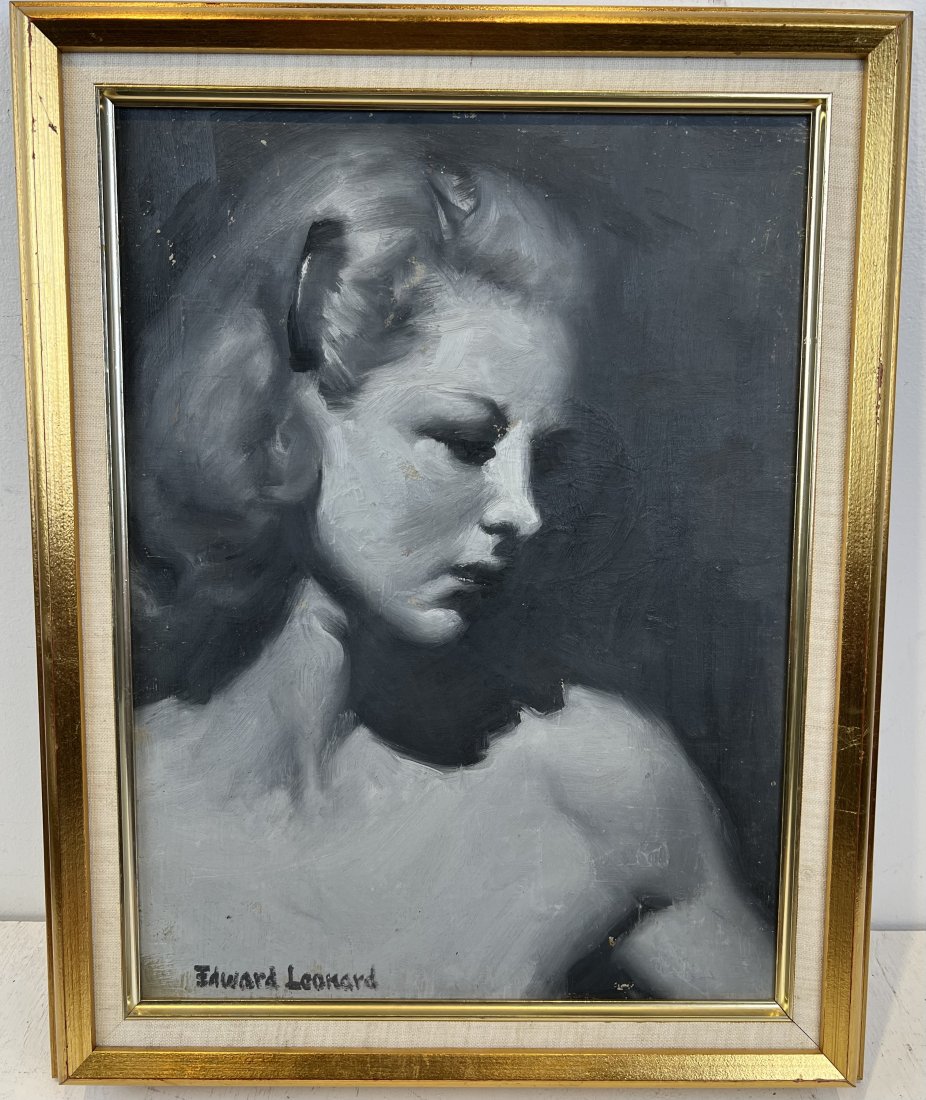 Edward Leonard American Signed Portrait Young Woman Oil Painting (1 of 6)