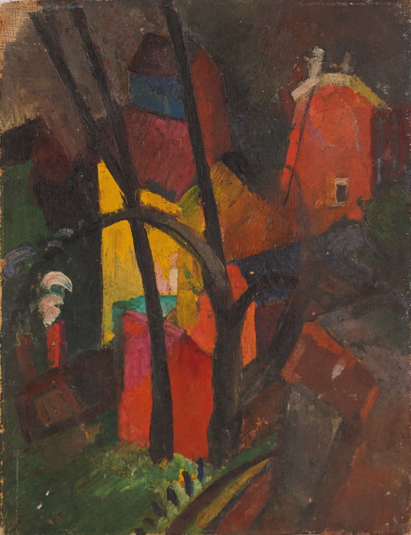 German Expressionist Nocturnal Cityscape Oil Painting (1 of 3)