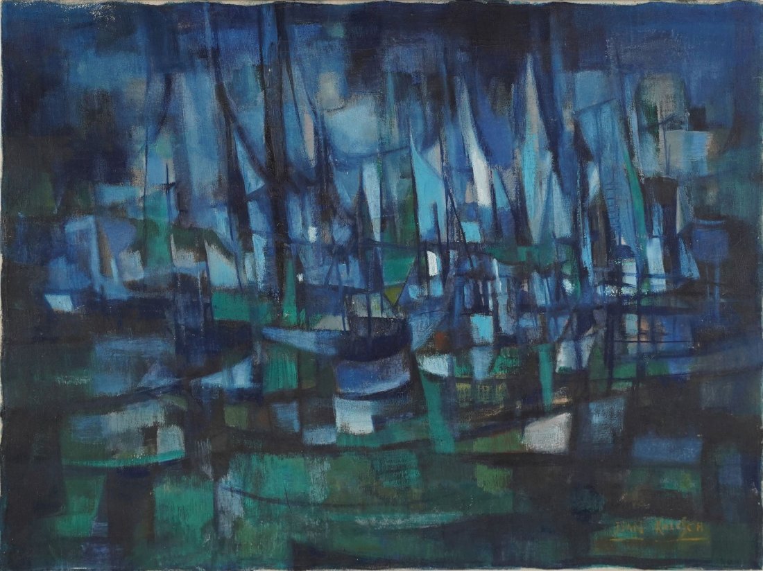 Jean Kalisch Signed Large Modernist Seascape Ship Oil Painting Abstract (1 of 5)