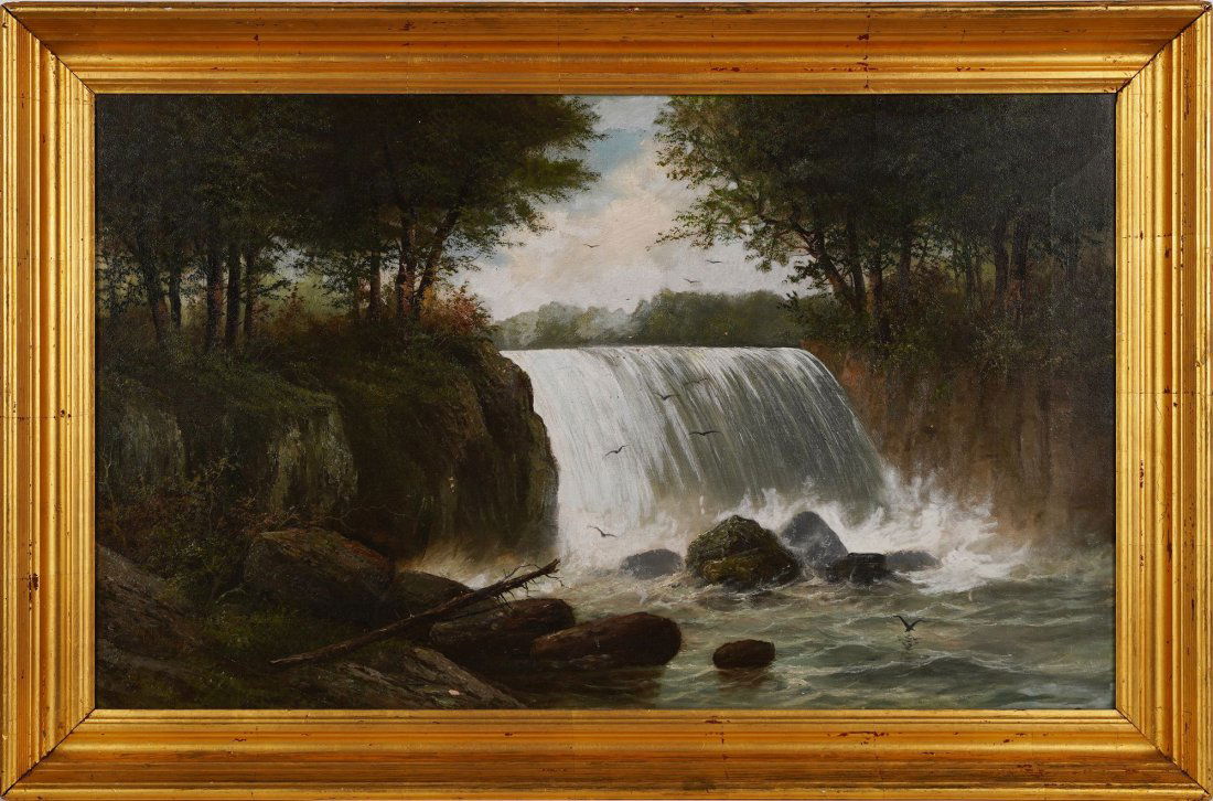 Henry Duessel Signed Waterfall Landscape Oil Painting (1 of 6)