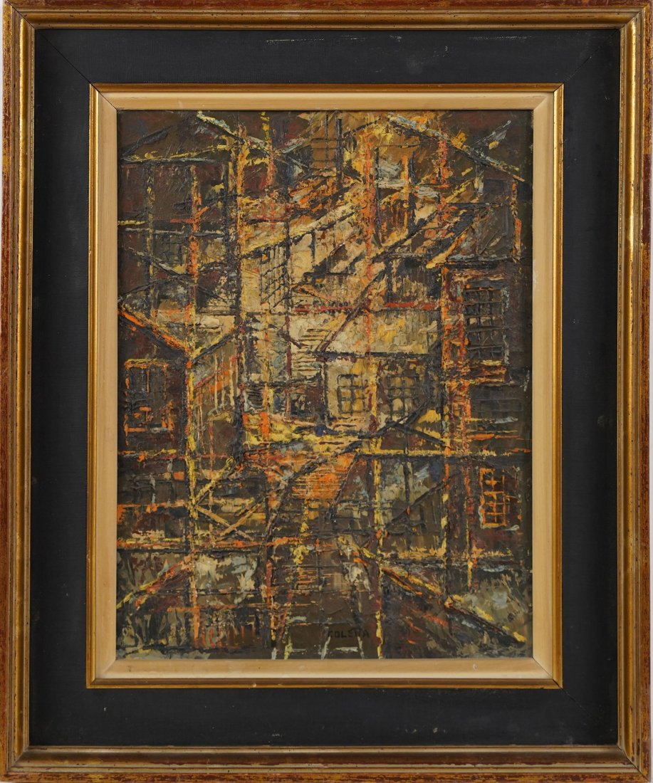 American School Modernist Cityscape Architectural Oil Painting (1 of 5)