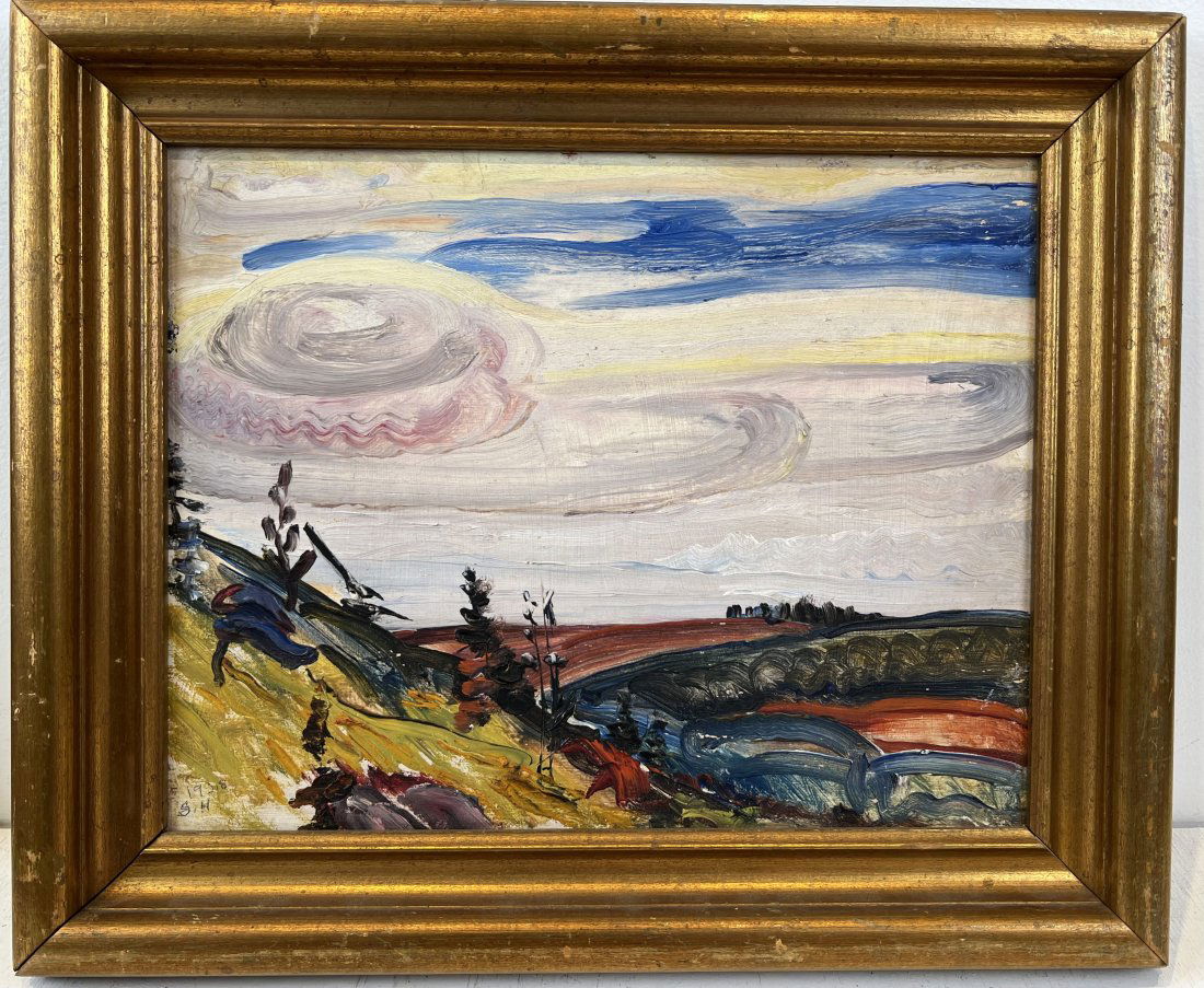 Antique American School Modernist Western Signed Landscape Painting (1 of 8)