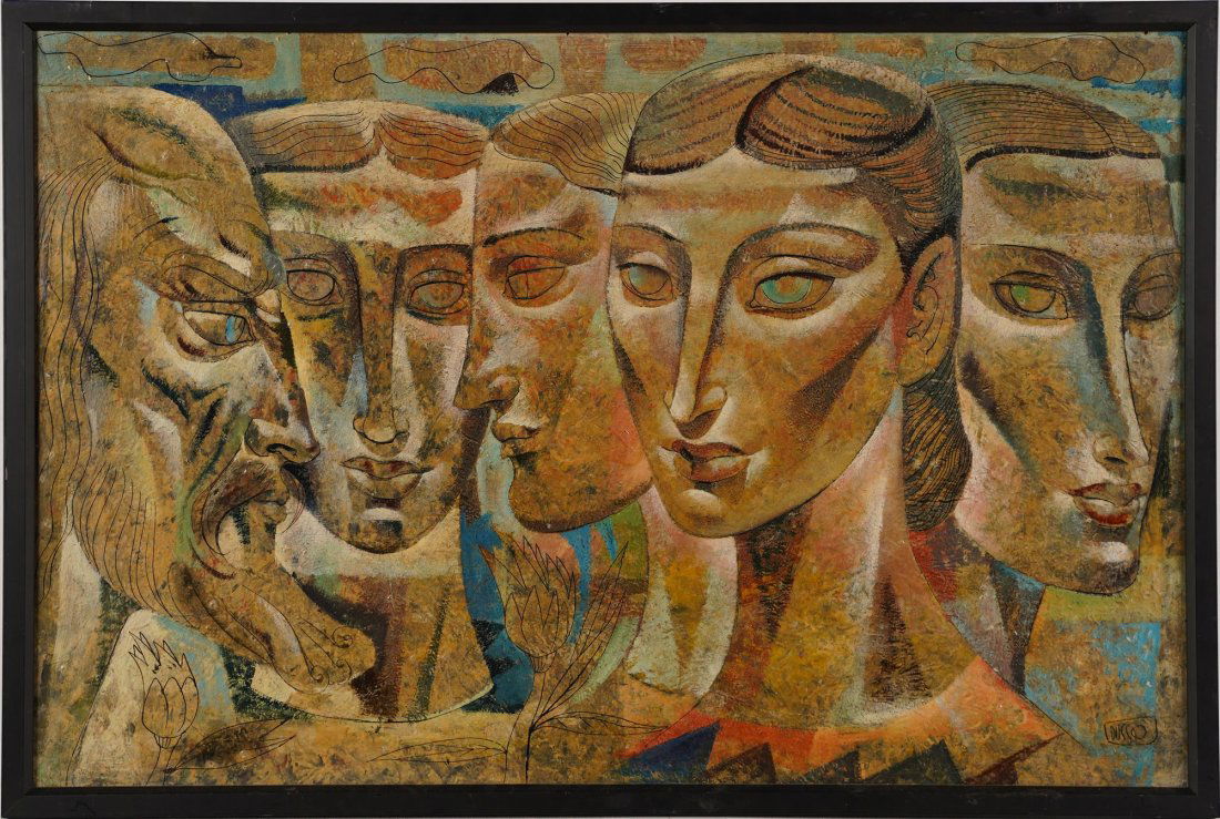 Antique Art Deco Indian Modern Portrait Painting Signed Oil (1 of 6)