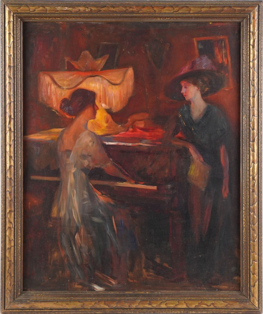 Emil Fuchs Antique Piano Portrait Exhibited Oil Painting (1 of 7)
