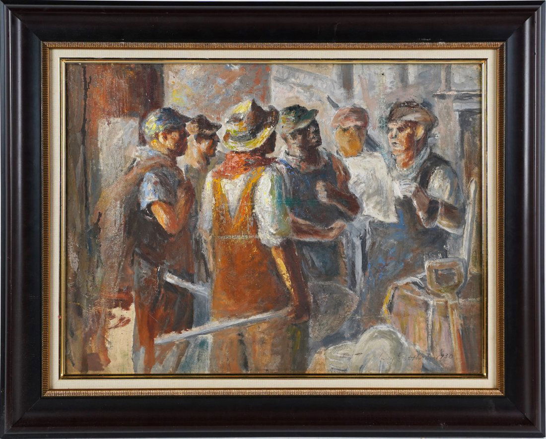 Harry Gottlieb Modernist WPA Workers Portrait Oil Painting (1 of 6)