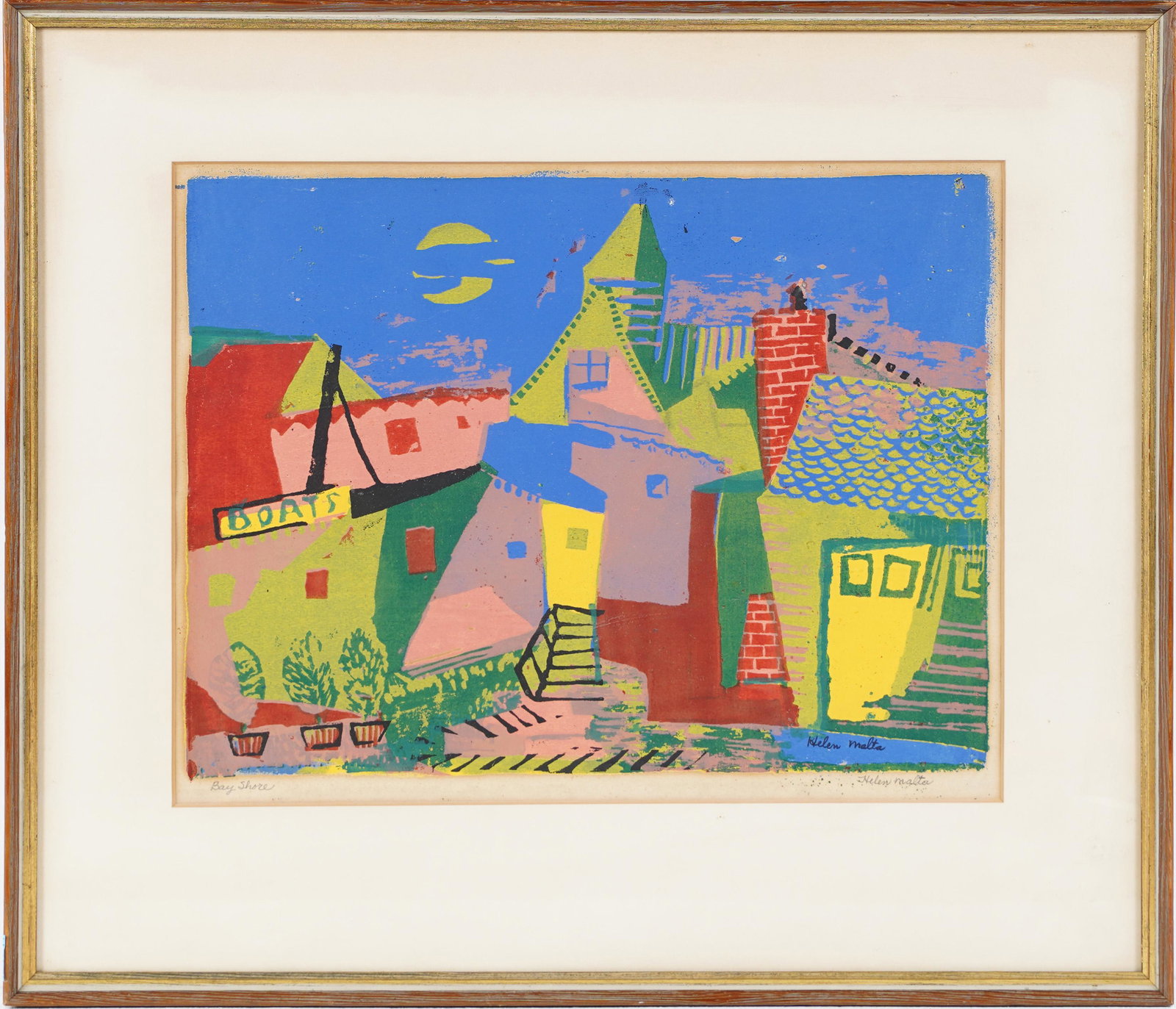 Helen Malta Signed Original Print Modernist Street Scene (1 of 6)