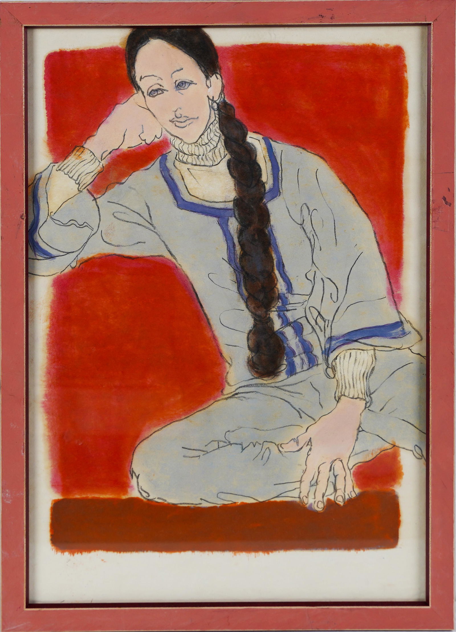 Mid-century modern mixed-media portrait woman (1 of 6)