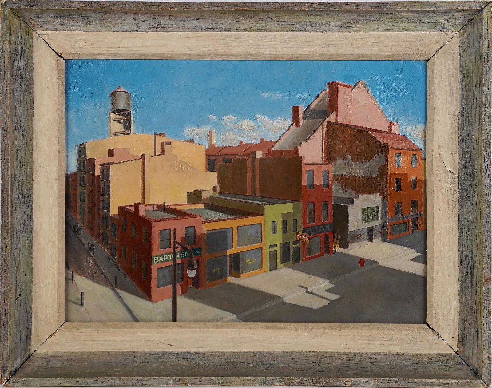 Antique American Modernist Cityscape Surreal Oil Painting (1 of 6)