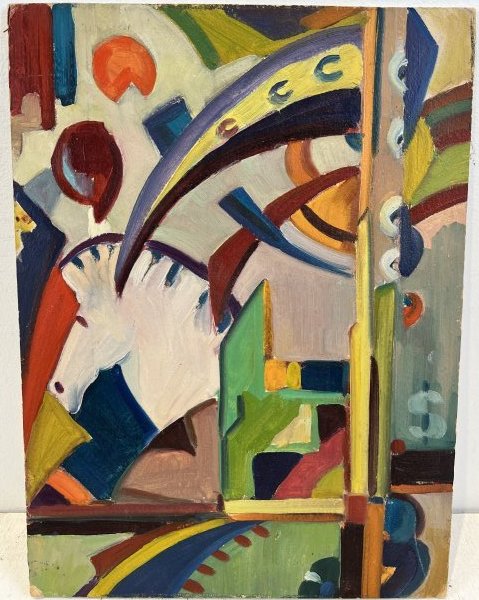Antique American School Cubist Abstract Horse Futurist Painting (1 of 7)