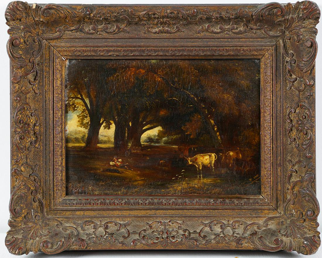 Antique Hudson River School Cow "Afternoon Rest" Oil Painting (1 of 5)