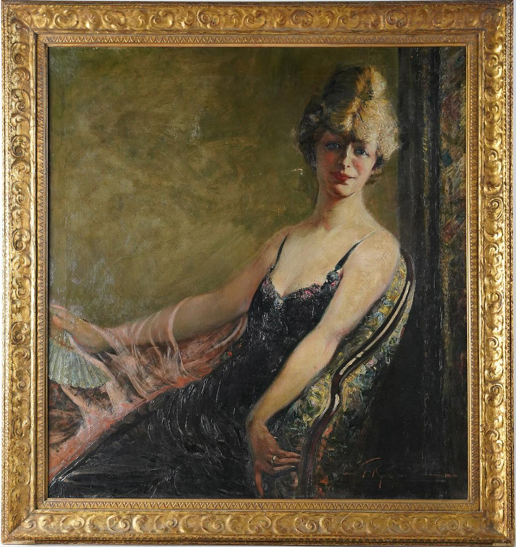 Large Art Deco Fashion Portrait Signed Original Oil Painting (1 of 6)