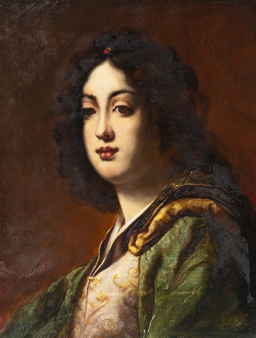 Antique Continental School Gold Lace Portrait Oil Painting Young Pretty Woman (1 of 5)