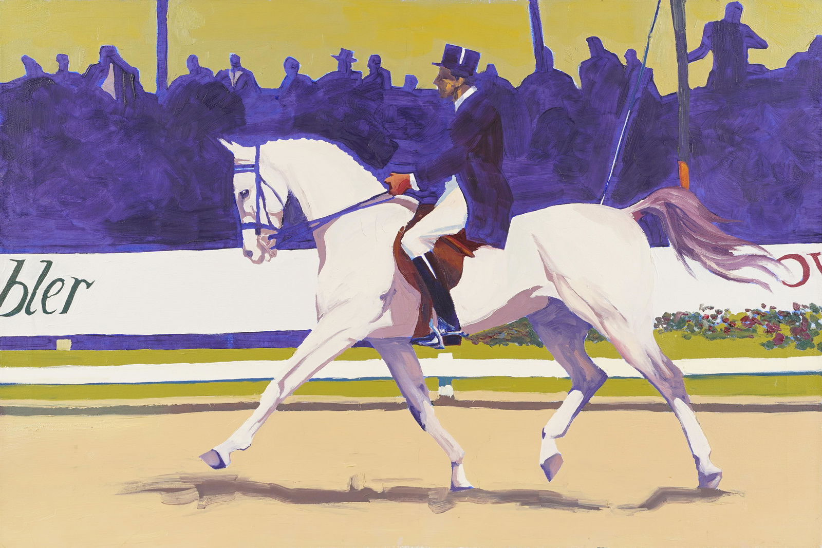 Vintage Pop Art American School Modern Horse Show Equestrian Oil Painting (1 of 5)