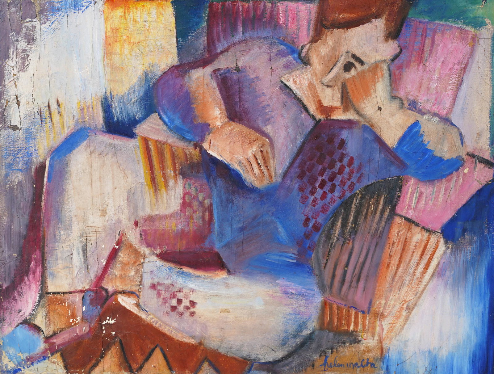 Period 1930 Cubist Woman Portrait Signed Original Oil Painting (1 of 5)