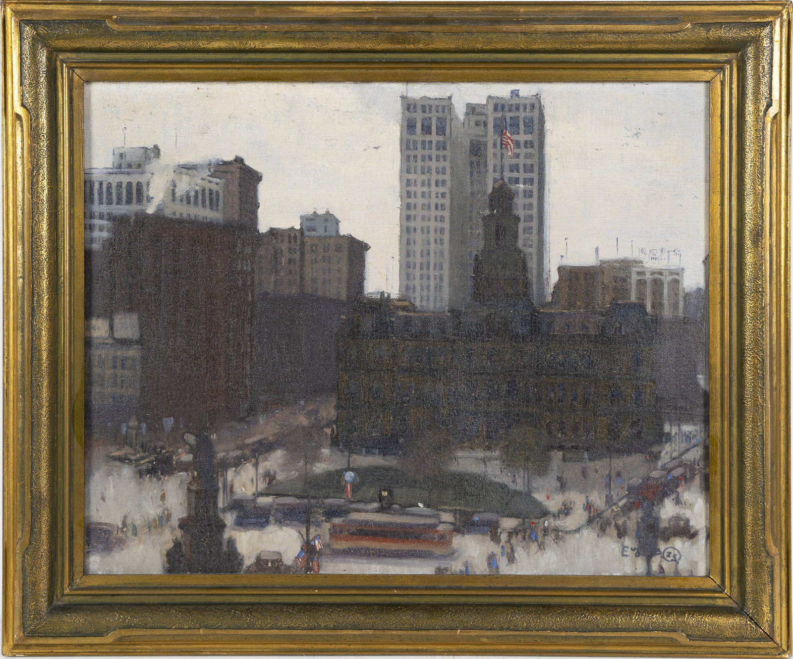 Ashcan School WPA Detroit Downtown Signed Modernist Oil Painting 1923 (1 of 7)