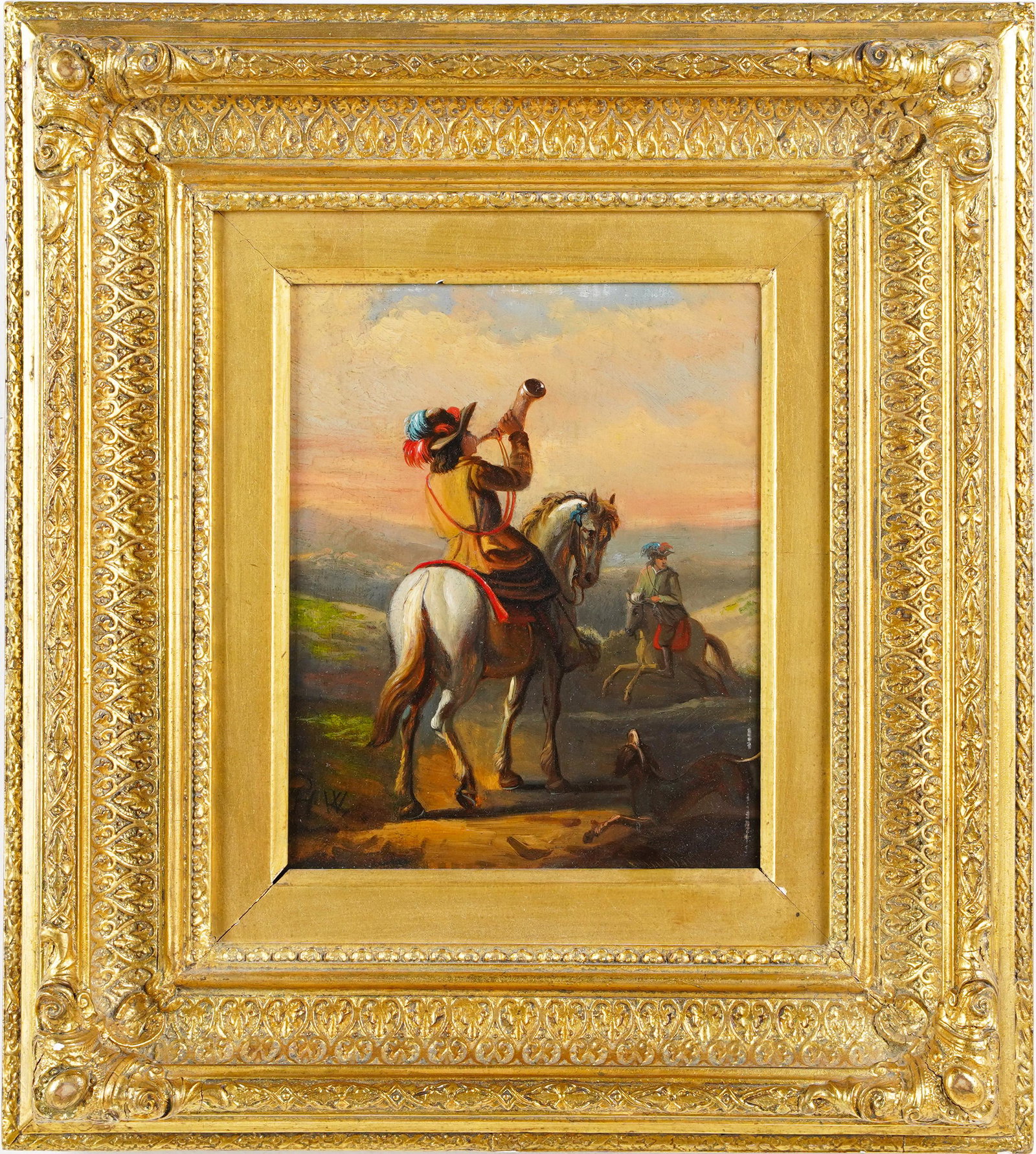 19th Century Continental School Nicely Frame Landscape Horseback Rider Painting (1 of 5)