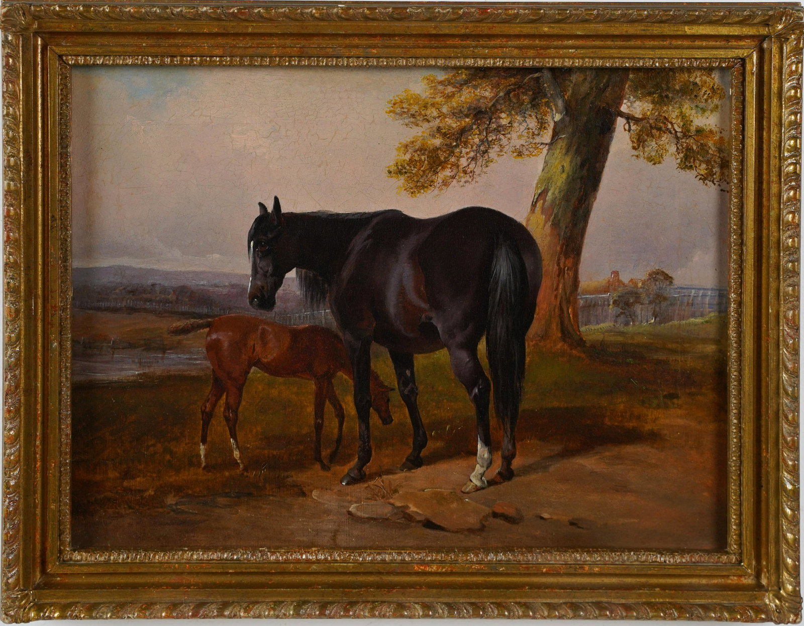 Antique American School Horse Portrait Landscape Oil Painting: Very finely painted American school horse portrait landscape. Superb quality! Framed. Unsigned. Image size, 16.25L by 12.25H. ***Please note!! In house shipping prices are attached!! You are welcome t