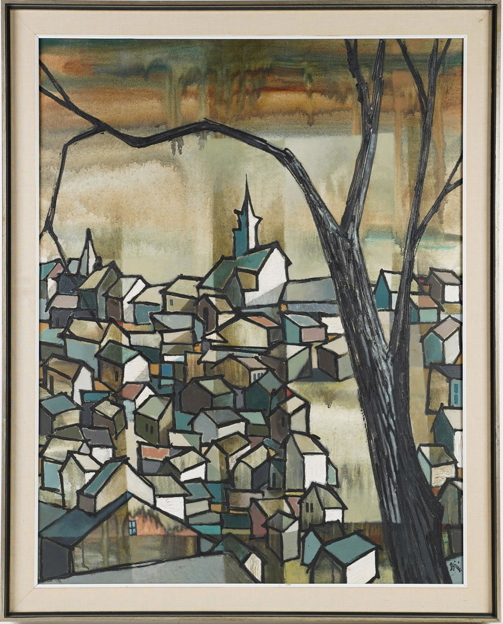 Martin Zipin  Manayunk Pennsylvania Mid-century Modernist Town View Oil Painting (1 of 7)