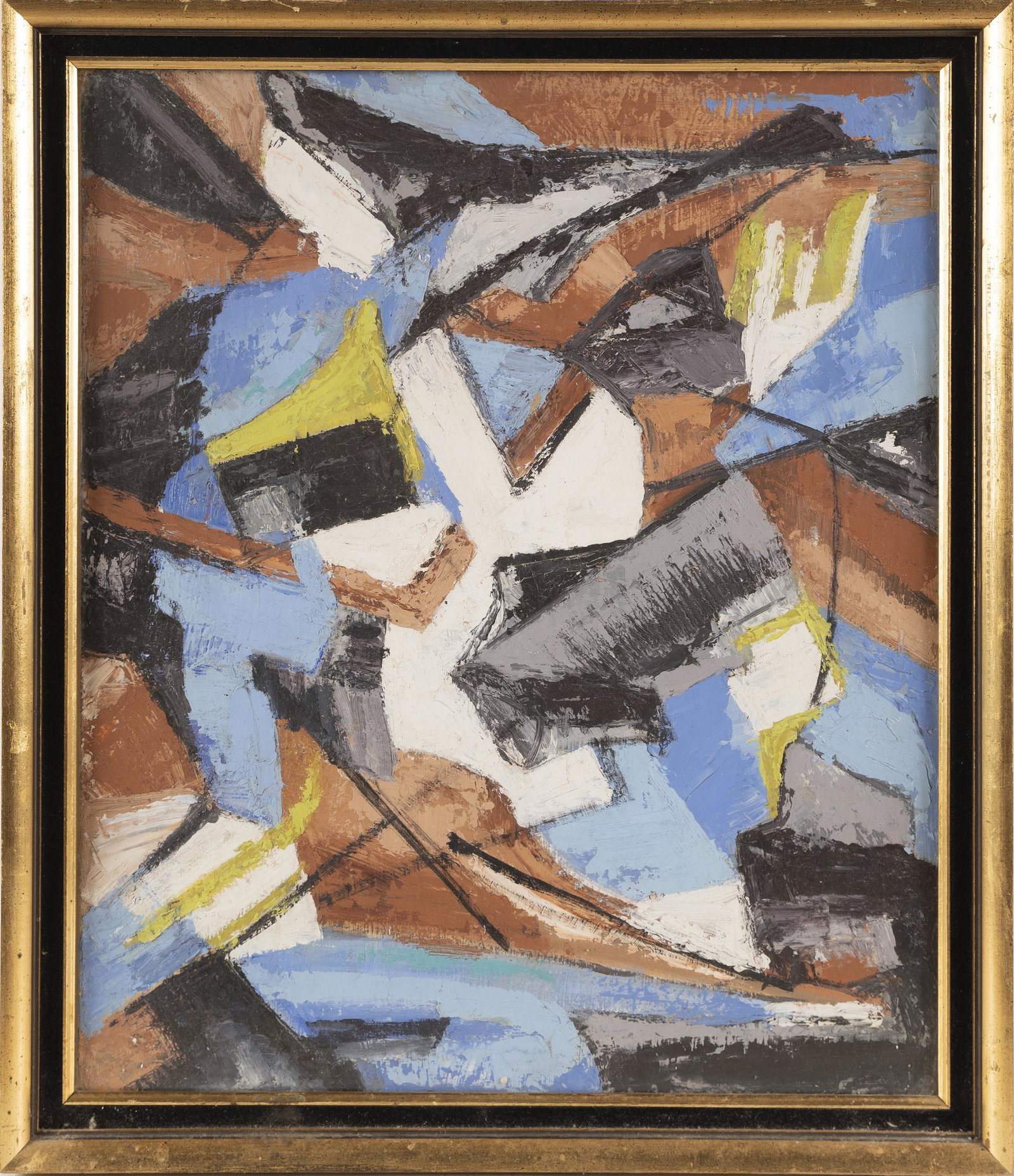 Mid Century Modern Abstract Expressionist Original Oil Painting: Oil on board. Finely painted. Unsigned. Framed. Image size, 20L x 24H.