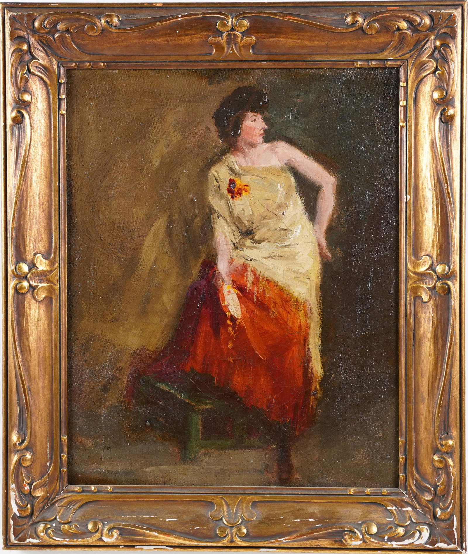 Early American Ashcan Modernist Spanish Dancer oil Painting: A truly evocative Early American Ashcan school work depicting a woman who looks to be a Spanish dancer and musician. Very reminiscent of some of the great early NYC Ashcan artist like George Luks or A