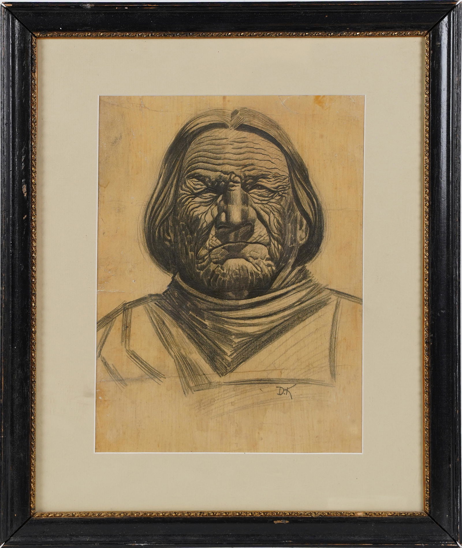 Superb Antique Native American Indian Western School Drawing: Her we have an extraordinarily well done antique American western school drawing of a distinguished Native American Indian! The technique and quality of this work is really something special. The work