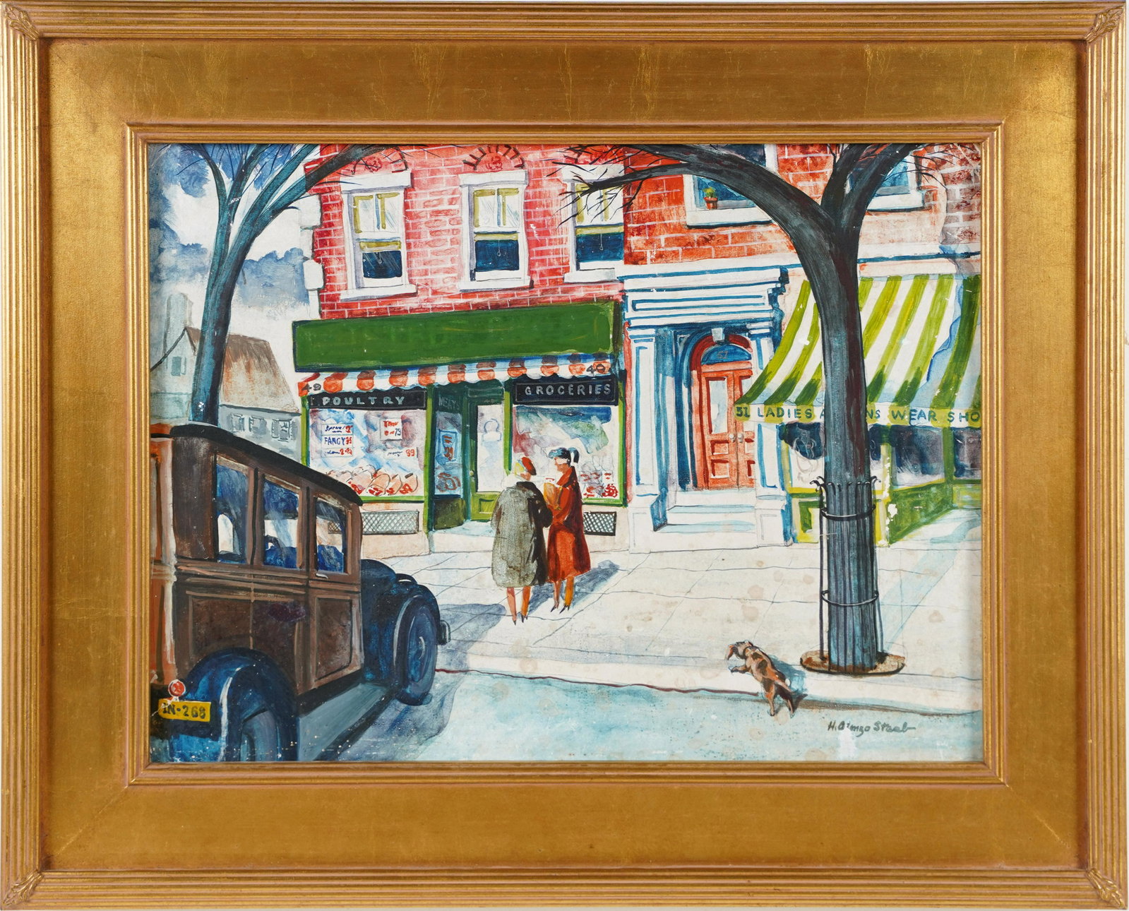 Antique American School Cityscape Street Scene WPA Signed Rare Painting: Up for sale here is a really nicely painted street scene. Signed lower right. Housed in a nice giltwood frame. Image size, 15H x 20L. ***Please note!! In house shipping prices are attached!! You are w