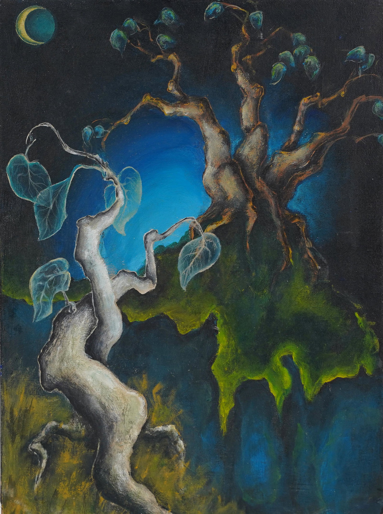Period Surreal Landscape Nature Study Original Oil Painting: Nicely painted American school modernist landscape painting. Oil on canvas. Unsigned. Unframed. Image size, 20.5H x 15L.