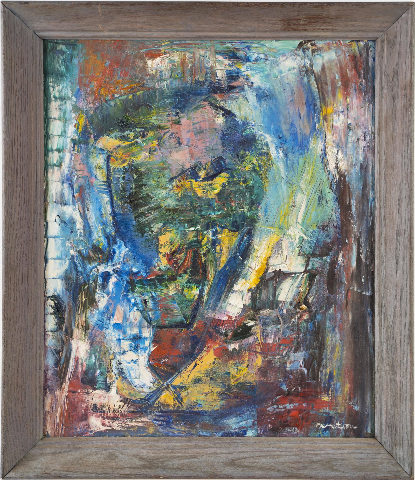 Norman Carton Signed Vintage Abstract Expressionist Original Oil Painting: Antique American modernist abstract expressionist oil painting. Oil on canvas. Signed. Nicely framed. Image size, 20L x 24H.***Please note!! In house shipping prices are attached!! You are welcome to 