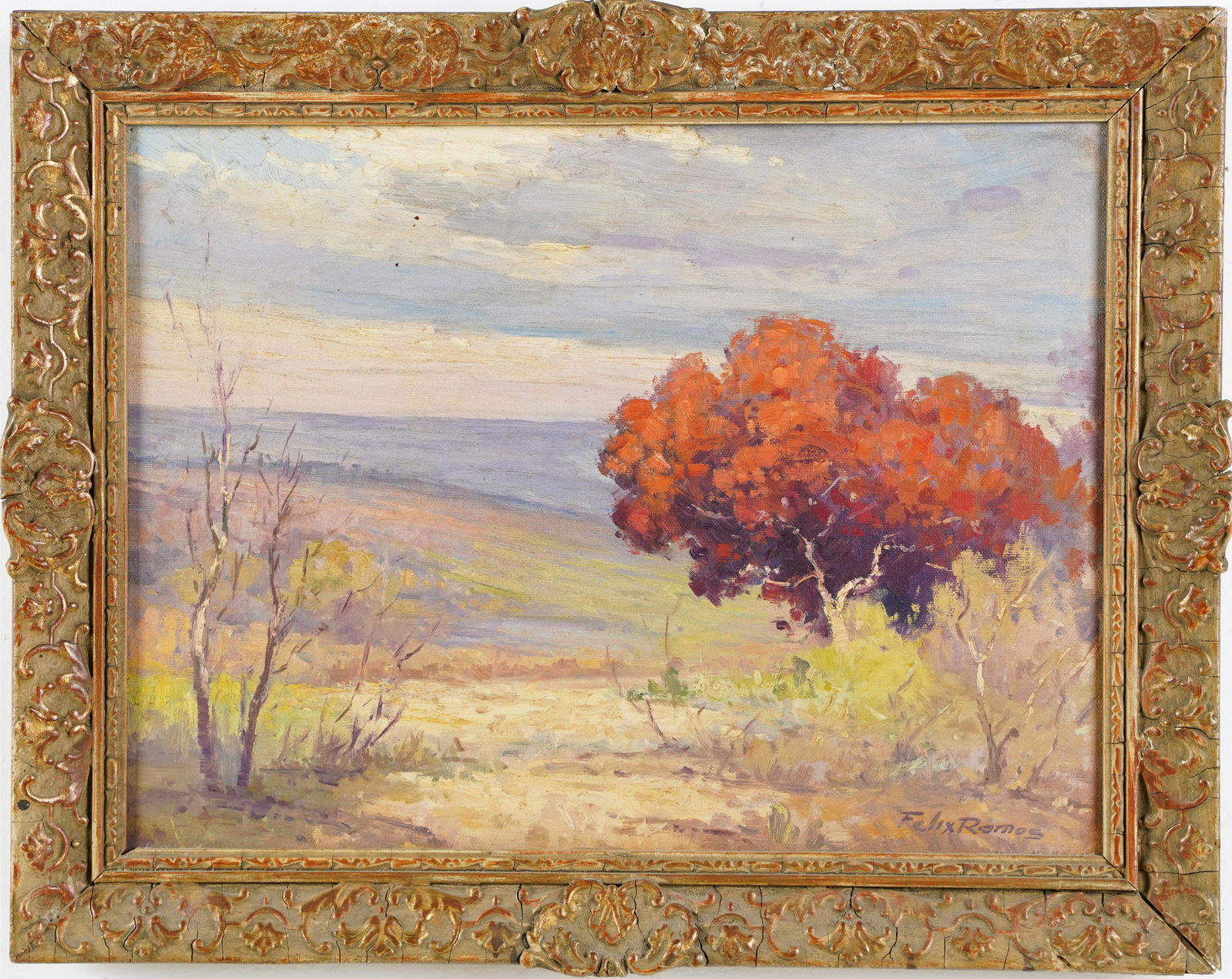 Felix Ramos Signed Cuban Impressionist Rare Fall Landscape Oil Painting: Beautiful antique fall landscape painting by Felix Ramos (1919 - 1993). Oil on canvas. Housed in a nice giltwood frame. Image size, 16 x 12. ***Please note!! In house shipping prices are attached!! Yo