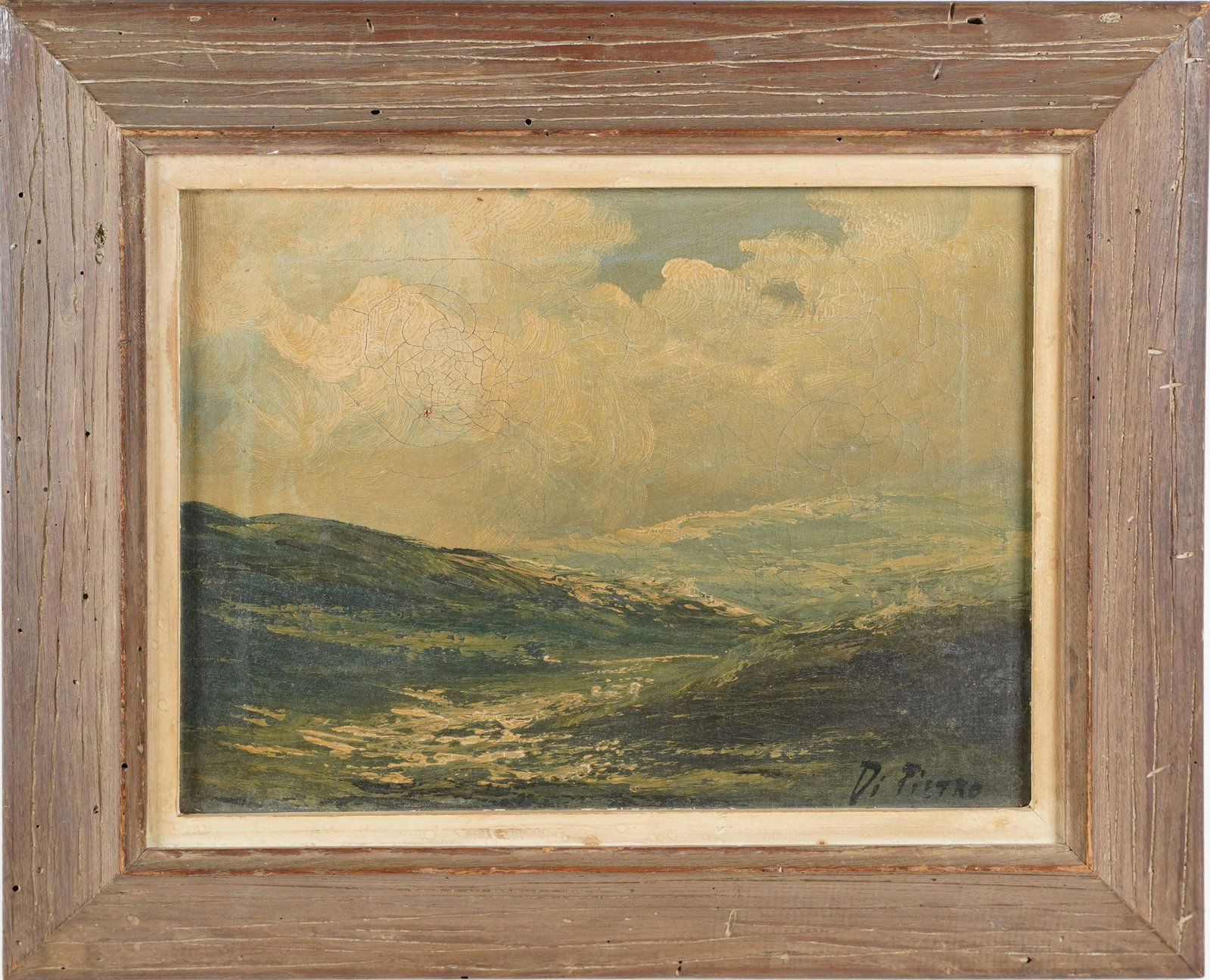 Signed Impressionist Cloud Study Landscape Oil Painting: Nicely painted American school landscape painting. Oil on canvas. Framed. Signed. Image size, 16L x 12H.***Please note!! In house shipping prices are attached!! You are welcome to pick up in house for