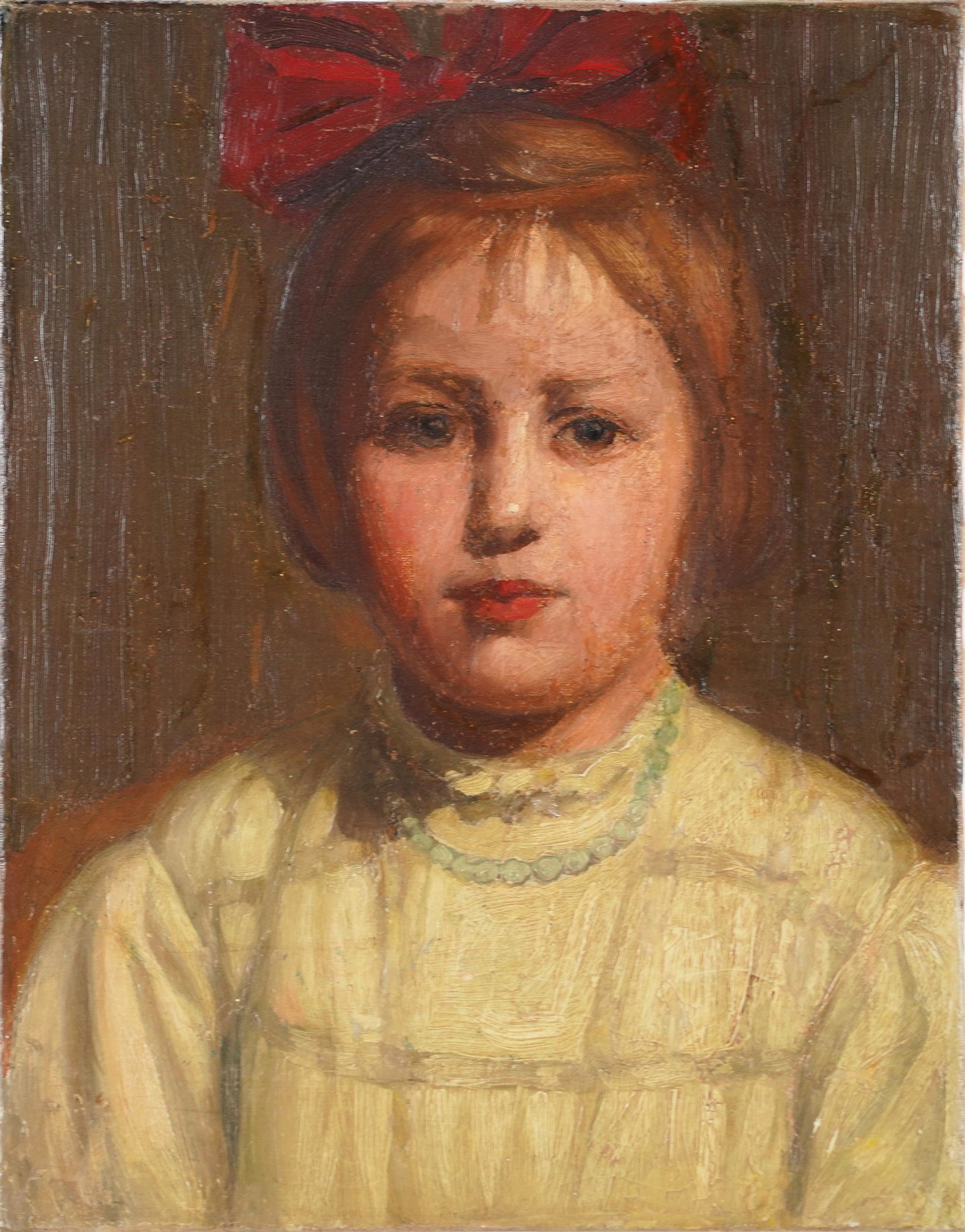 Antique American Impressionist Young Girl Portrait Oil Painting: Antique American school impressionist painting. Oil on canvas. Unsigned. Image size, 11L x 14H.